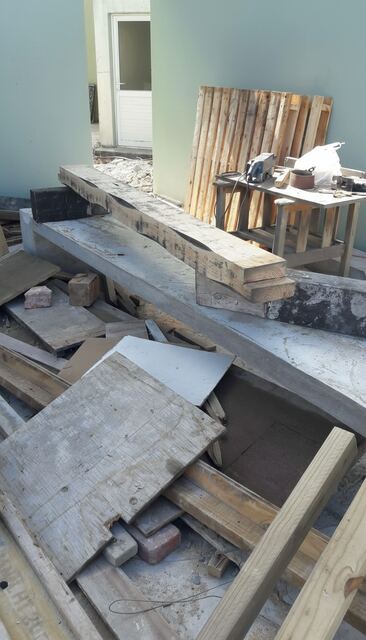 Interior brickwork with blue sky